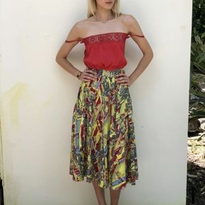 Vintage 50s Skirt - Novelty Print / Yellow Red XS